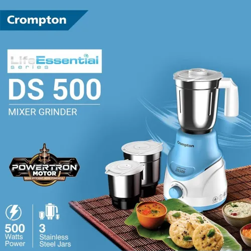 Image of Crompton DS 500 W Mixer Grinder (ACGM-DS500W3J | 3 Jars | Blue, White)