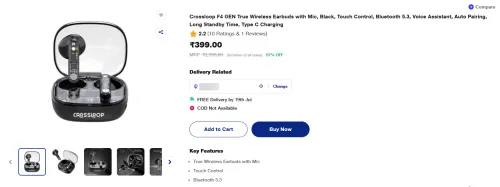 Image of Crossloop F4 GEN TWS Earbuds (BT 5.3, Touch Control, Type-C)