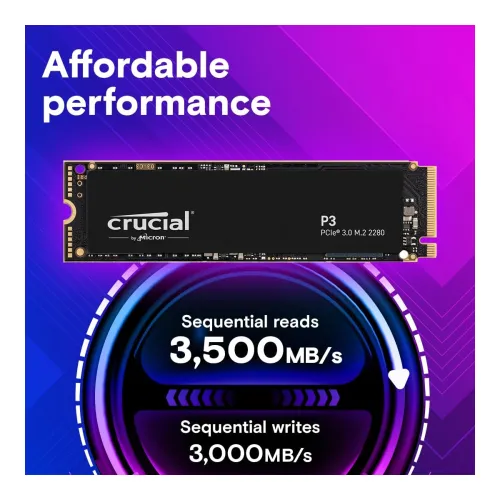 Image of Crucial P3 500GB PCIe 3.0 3D NAND NVMe M.2 SSD, up to 3500MB/s - CT500P3SSD8