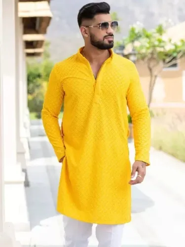 Image of CRYTSAL REVENUE Men Embroidered Straight Kurta
