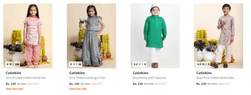 Image of Cutiekins Boys & Girl Floral Printed Straight Cotton Kurta Starting At ₹139