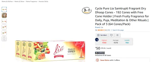 Image of Cycle Pure Lia Dry Dhoop (Pack of 3)