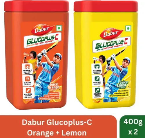 Image of Dabur GlucoPlus-C Instant Energy Glucose (Lemon + Orange Powder) Energy Drink (2x400 g
