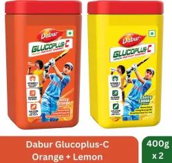 Dabur GlucoPlus-C Instant Energy Glucose (Lemon + Orange Powder) Energy Drink (2x400 g