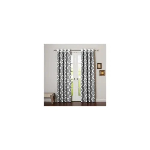 Image of Dekor World Grey Ogee Printed Eyelet Curtain Set (2) 4x7ft Door Curtain
