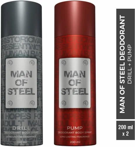 Image of DENVER Combo of Man Of Steel Drill + Pump Long lasting Deodorant Spray - For Men (400 ml, Pack of 2)