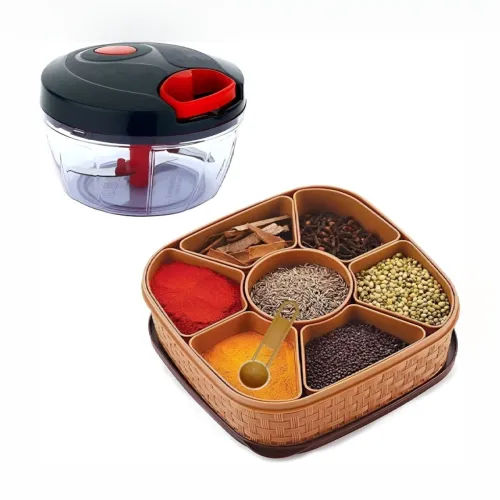 Image of DeoDap Multi-Functional Manual Food Chopper 7-Section Spice Box Set