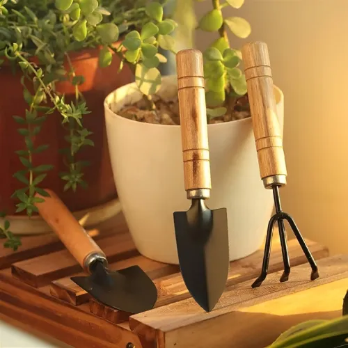 Image of DeoDap Set Of 3 Black Wood Garden Tool Kit