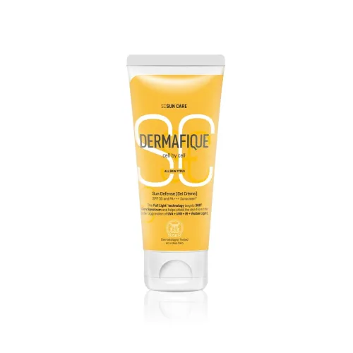 Image of Dermafique Sun Defense Gel Crème, SPF 30, PA +++ Sunscreen 50g, for All Skin Types, 360 degree Sun Spectrum Protection, 