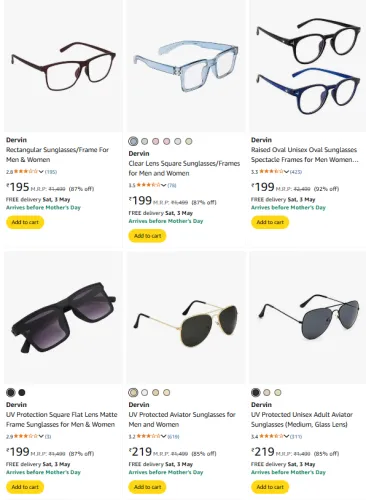Image of Dervin Sunglasses / Frame Minimum 85% Discount