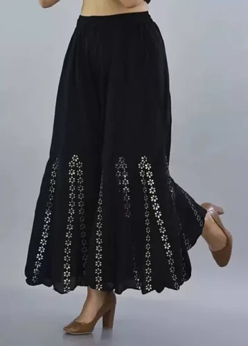 Image of Deshi Look Women Flared Black Cotton Blend Trousers