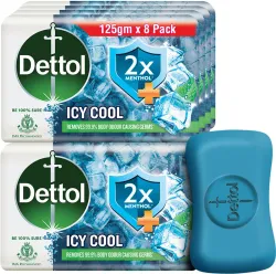 Dettol Icy Cool Bathing Soap Bar With 2xMenthol  (8 x 125 g)