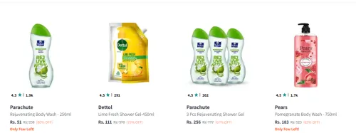 Image of Dettol , Pears and Parachute Shower Gel & Body Wash up to 80% Discount