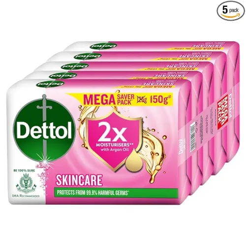 Image of Dettol Skincare Moisturizing Soap Bar with Argan Oil (750g) - Pack of 5 (150g Each)