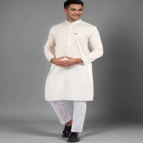 Image of DEVOILER Mandarin Collar Cotton Straight Kurta