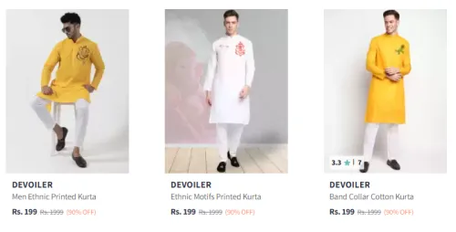 Image of DEVOILER Men Ethnic Motifs Printed Kurta Starting At @₹199