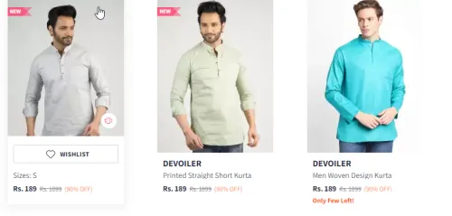Image of DEVOILER Men's Kurta At Minimum 90% Discount 