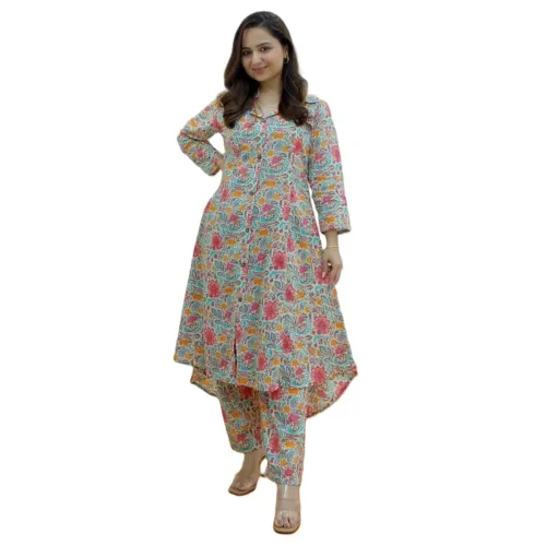 Image of DHRUVI TRENDZ Rayon Formal Travel Floral Printed Ethnic Co-ord Kurta