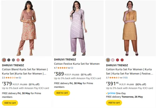 Image of DHRUVI TRENDZ Women's Kurta Set at minimum 70% Discount