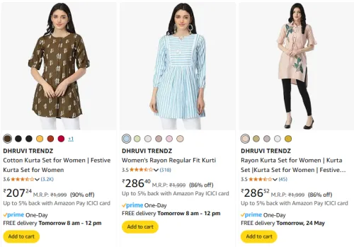 Image of DHRUVI TRENDZ Women's Kurti at minimum 83% Discount