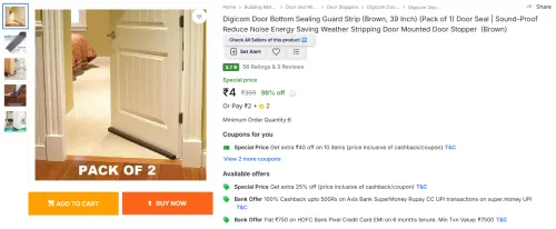 Image of Digicom Door Seal Strip 39inch (Brown)