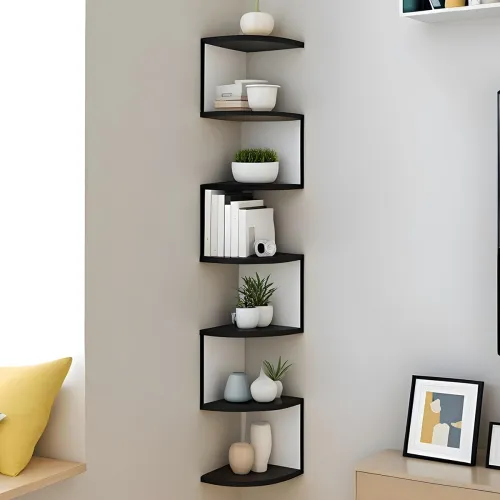 Image of Dime Store 7 Tier Wooden Wall Corner Hanging Shelves