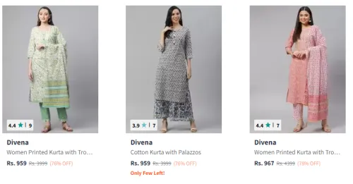 Image of Divena Women's White Floral Cotton Kurta Set with Dupatta up to @ ₹78% Discount