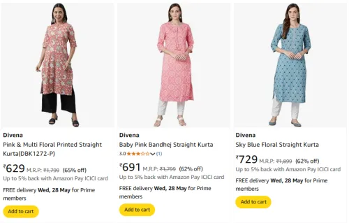 Image of Divena Women's Kurtas at minimum 60% Discount