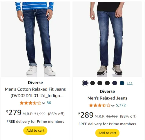 Image of Diverse Men's Fit Jeans Starting From ₹279