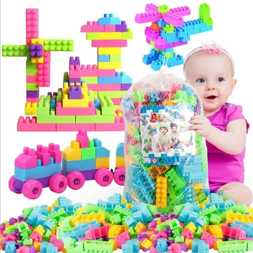 Image of DIY Plastic Building Blocks for Kids 50+ pcs (42 Pieces + 8 Tyres) (Multicolor)