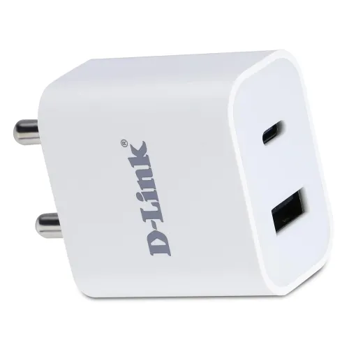 Image of D-Link 20W Dual Port Fast Charger Type-C & USB-A for All Mobiles Phones .Compact Size & Easy to Carry. - White