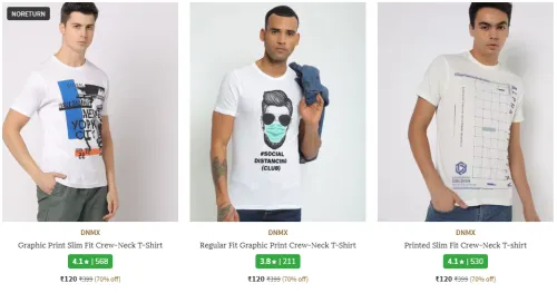 Image of DNMX Men's T-shirts Flat 70% Discount