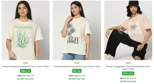 Image of DNMX Women Fashion Oversize T-shirt Starting @ ₹203