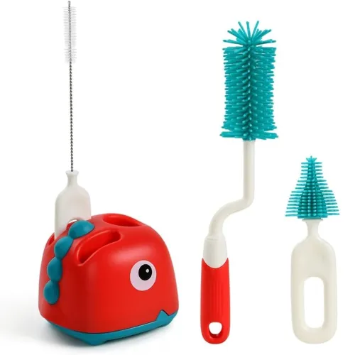 Image of DODGE 'N WOLVES Non-Toxic Anti Scratchable 4 In 1 Baby Bottle Cleaning Brushes Set