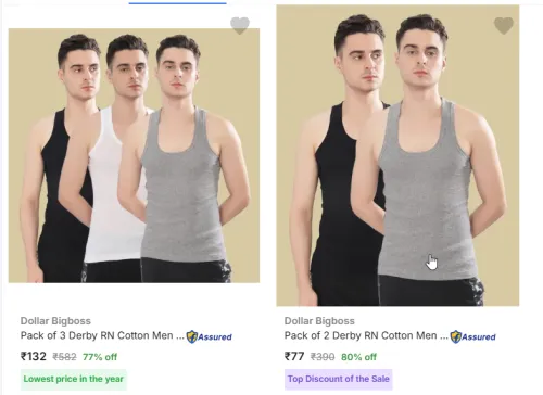 Image of Dollar Bigboss Mens Vests sets Minimum 77% Discount.