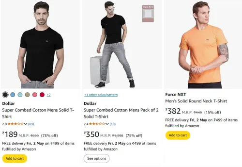 Image of Dollar Super Mens Solid T-Shirt Starting Price At @ ₹189