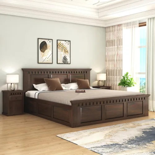 Image of SONA ART & CRAFTS Wood King Size Bed with Storage Box for Home