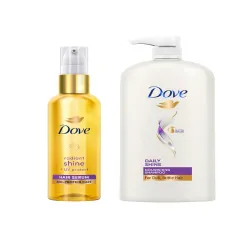 Dove Daily Shine Shampoo For Dull Hair 1L & Radiant Shine UV Protect Hair Serum 48ml