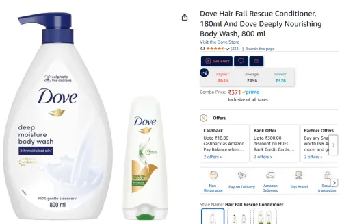Image of Dove Hair Fall Rescue Conditioner, 180ml And Dove Deeply Nourishing Body Wash, 800 ml