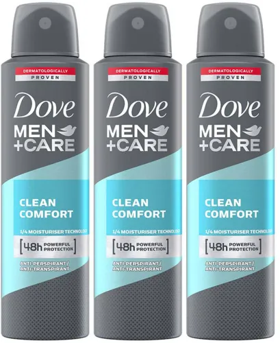 Image of DOVE Men+Care Clean Comfort Dry Spray Antiperspirant Deodorant (Pack of 3)