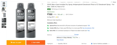 Image of DOVE Men+Care Invisible Dry Spray 500 ml Pack of 2