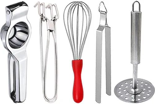 Image of DreamBasket Lemon Squeezer & Pakkad & Whisk & Chimta & Potato Masher Kitchen Tool Set