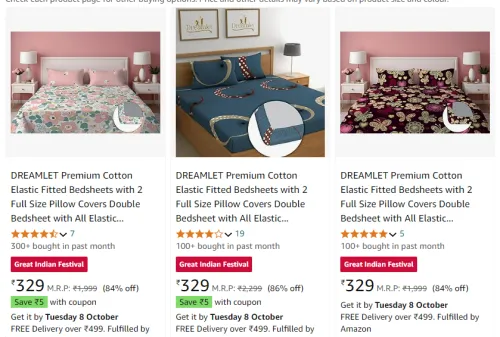 Image of DREAMLET Cotton Elastic Fitted Bedsheet up to 86% discount starting at ₹329