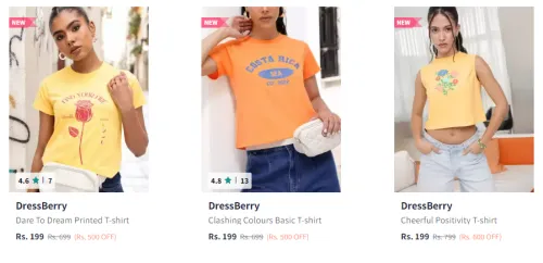 Image of DressBerry Dare To Dream Printed Round Neck T-shirt Start from ₹199