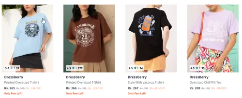 Image of DressBerry Printed Oversized T-shirt Starting At @₹265