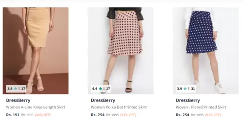 Image of Dressberry Women's Skirts at minimum 77% Discount