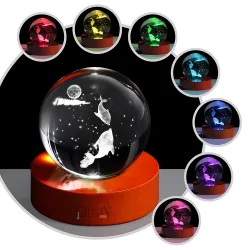 DRIXTY 3D Galaxy Crystal Ball Night Light lamp, (7 Color Fish)