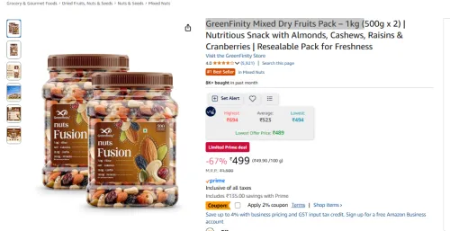 Image of GreenFinity Mixed Dry Fruits Pack – 1kg (500g x 2)