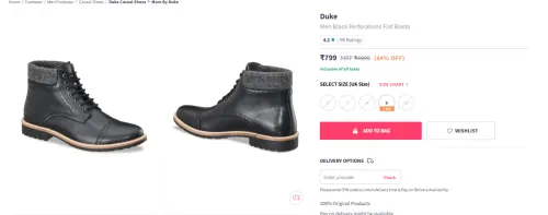Image of Duke Men Black Perforations Flat Boots