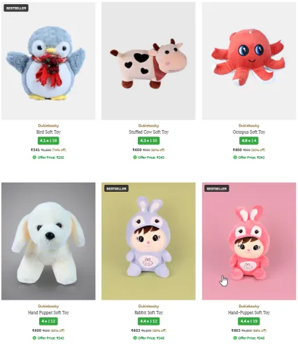 Image of DUKIEKOOKY Soft Toys Minimum 60% Discount